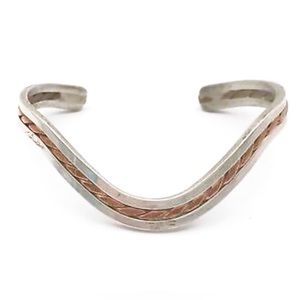 Navajo Vintage Sterling Silver Copper Twisted Wire Wave Cuff